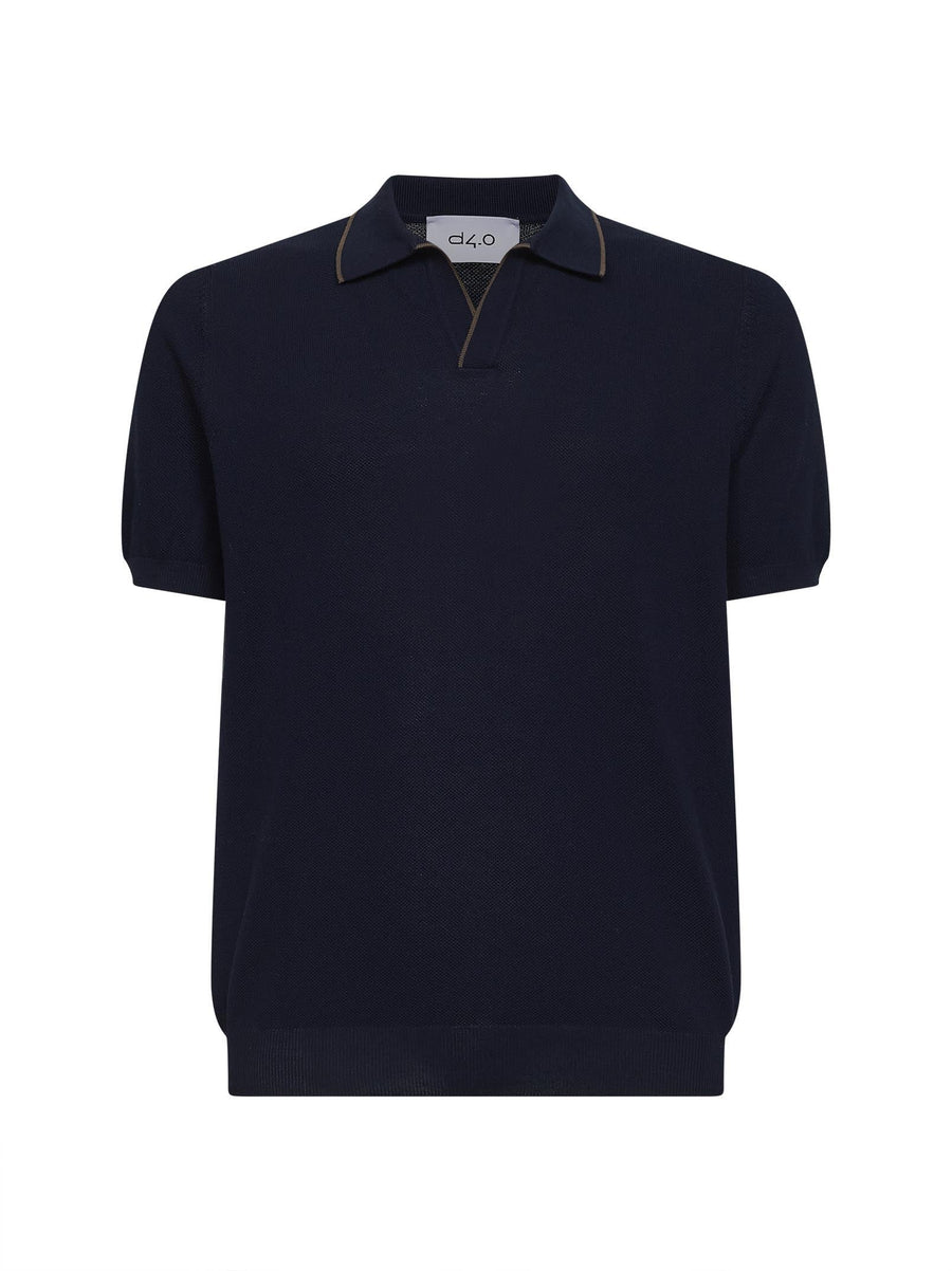 Cotton Knit Polo Shirt Blue