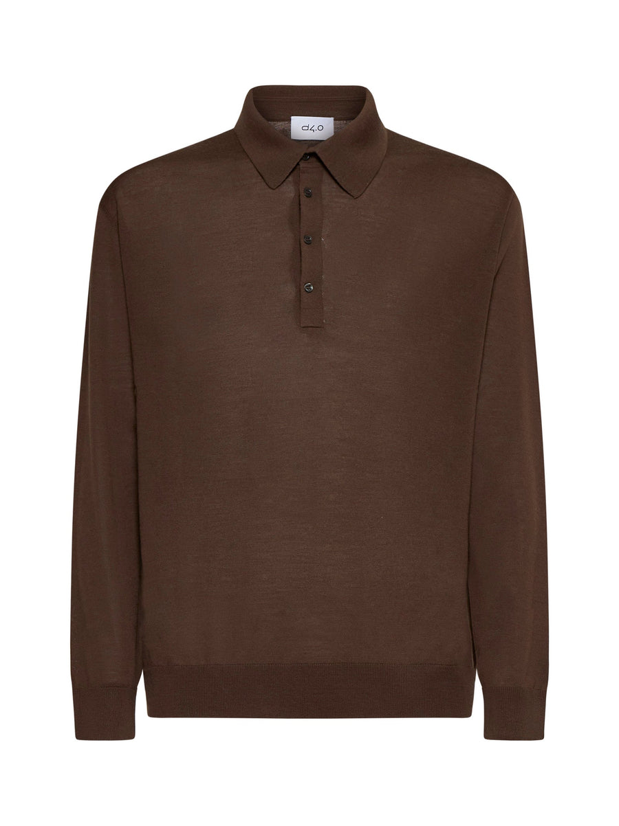Polo Shirt Brown Wool Knit Virgin
