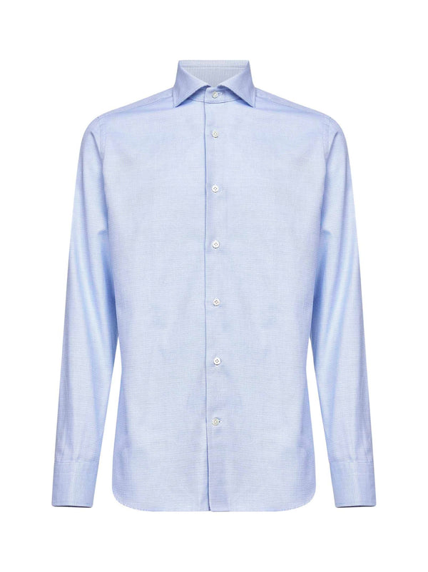 Light Blue Micro Pattern Jacquard Cotton Shirt