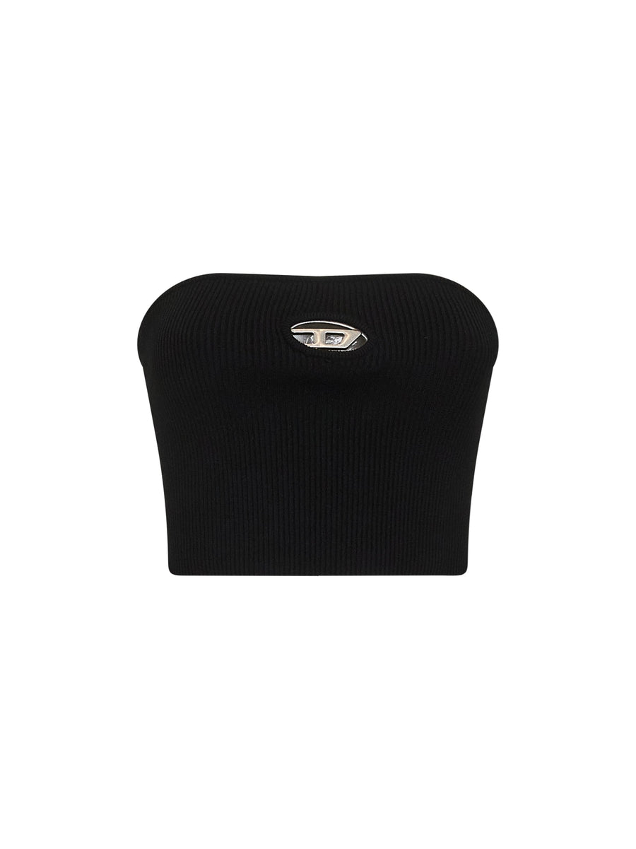 Black Stretch Ribbed Jersey Bandeau Top Viscose Tops