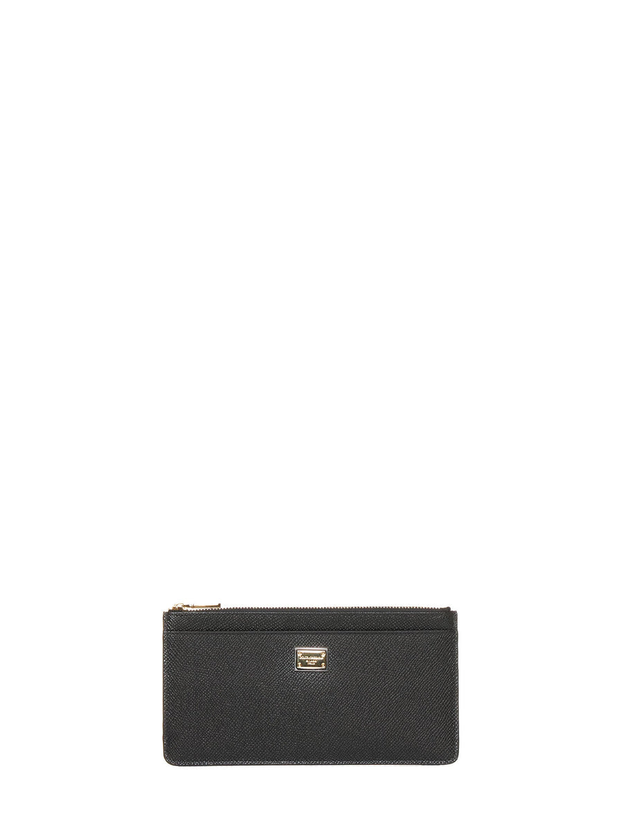 Large Black Dauphine Leather Card Case Calf Wallets & Purses