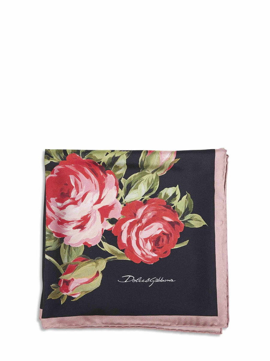 Rose Bouquet Print Silk Twill Scarf