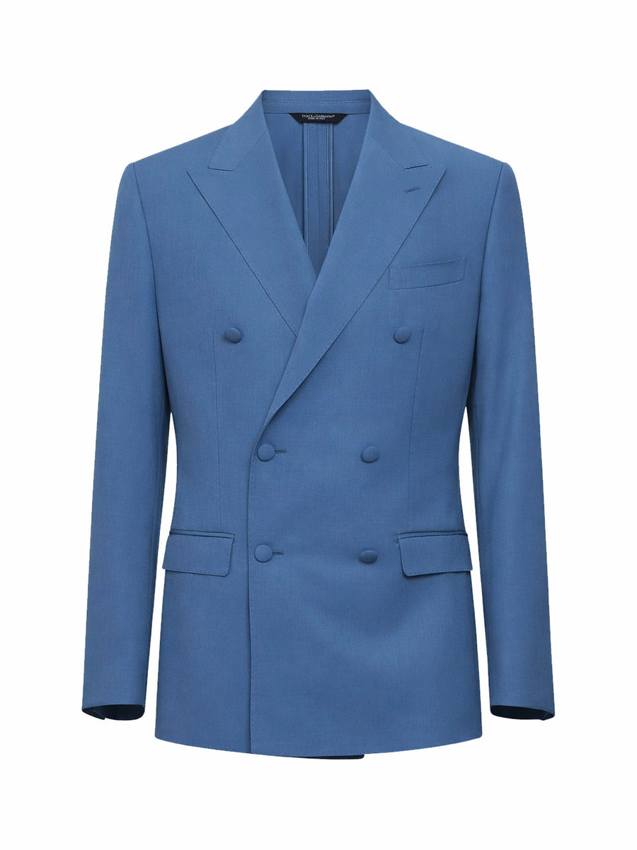 Jacket Double-Breasted Wool Avio Blue Virgin