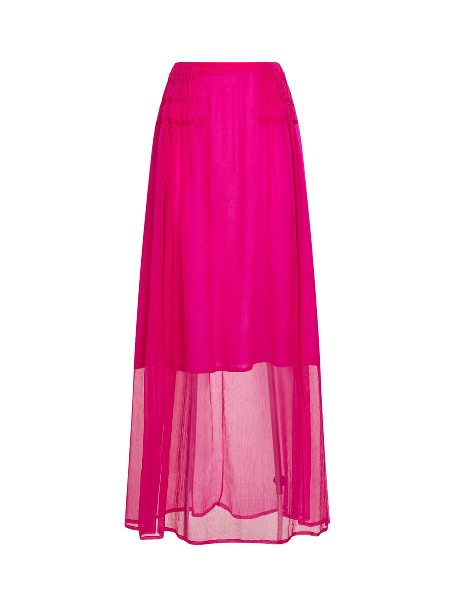 Long Ruffled Skirt Fuchsia Silk Muslin