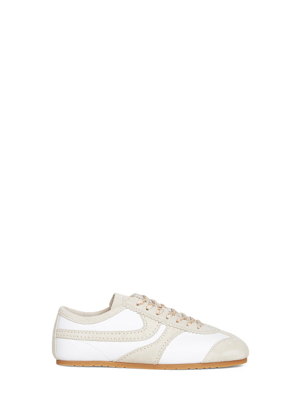 Sneakers White Nappa Leather With Suede Details Calf Trainers