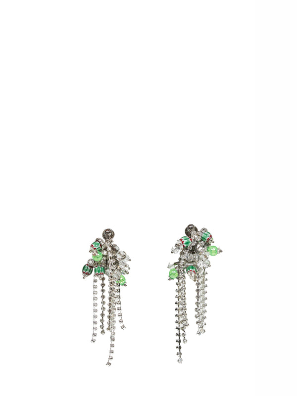 Earrings With Brass Beads & Crystals Silver Polyvinyl Chloride
