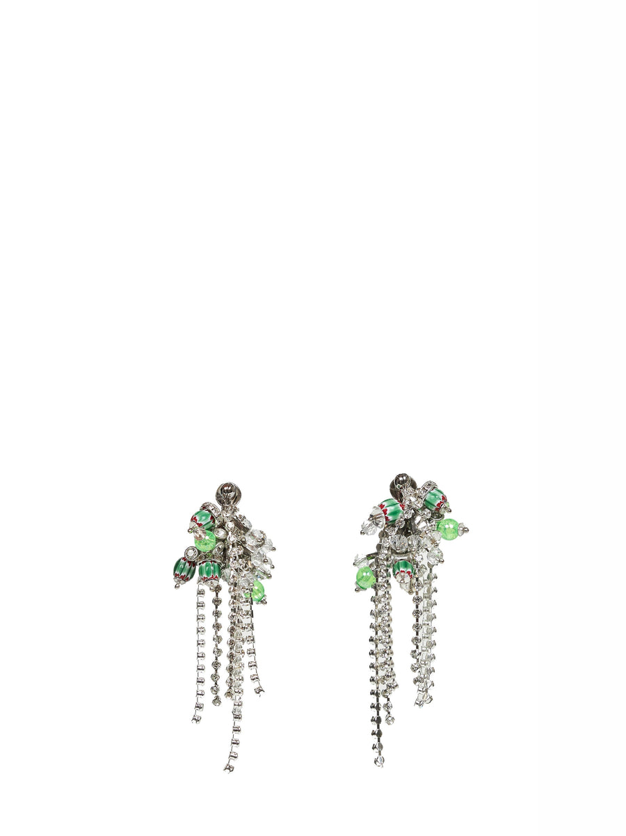 Earrings With Brass Beads & Crystals Silver Polyvinyl Chloride