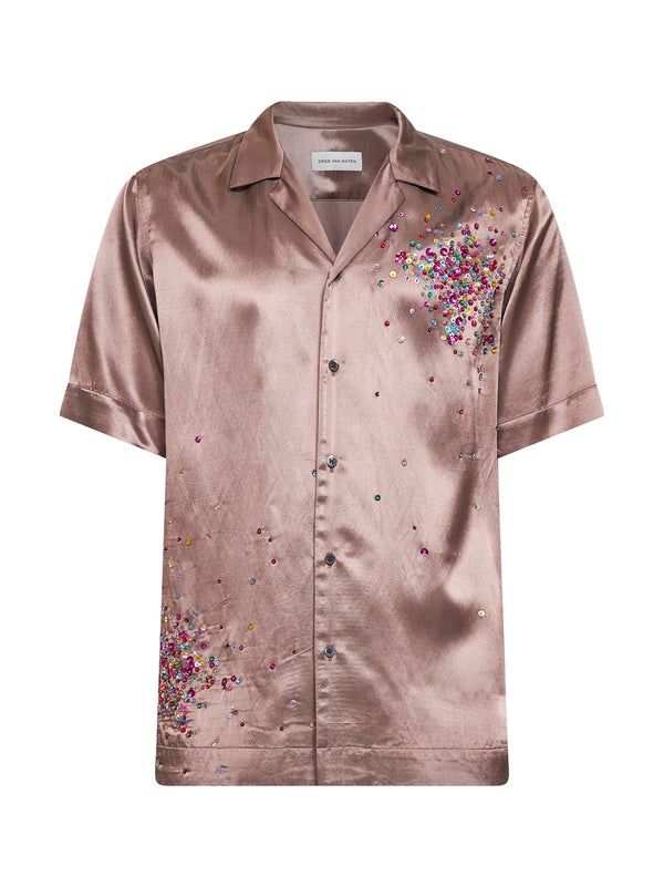 Bowling Shirt With Firework Sequin Embellishment, Old Rose Pink Cupro