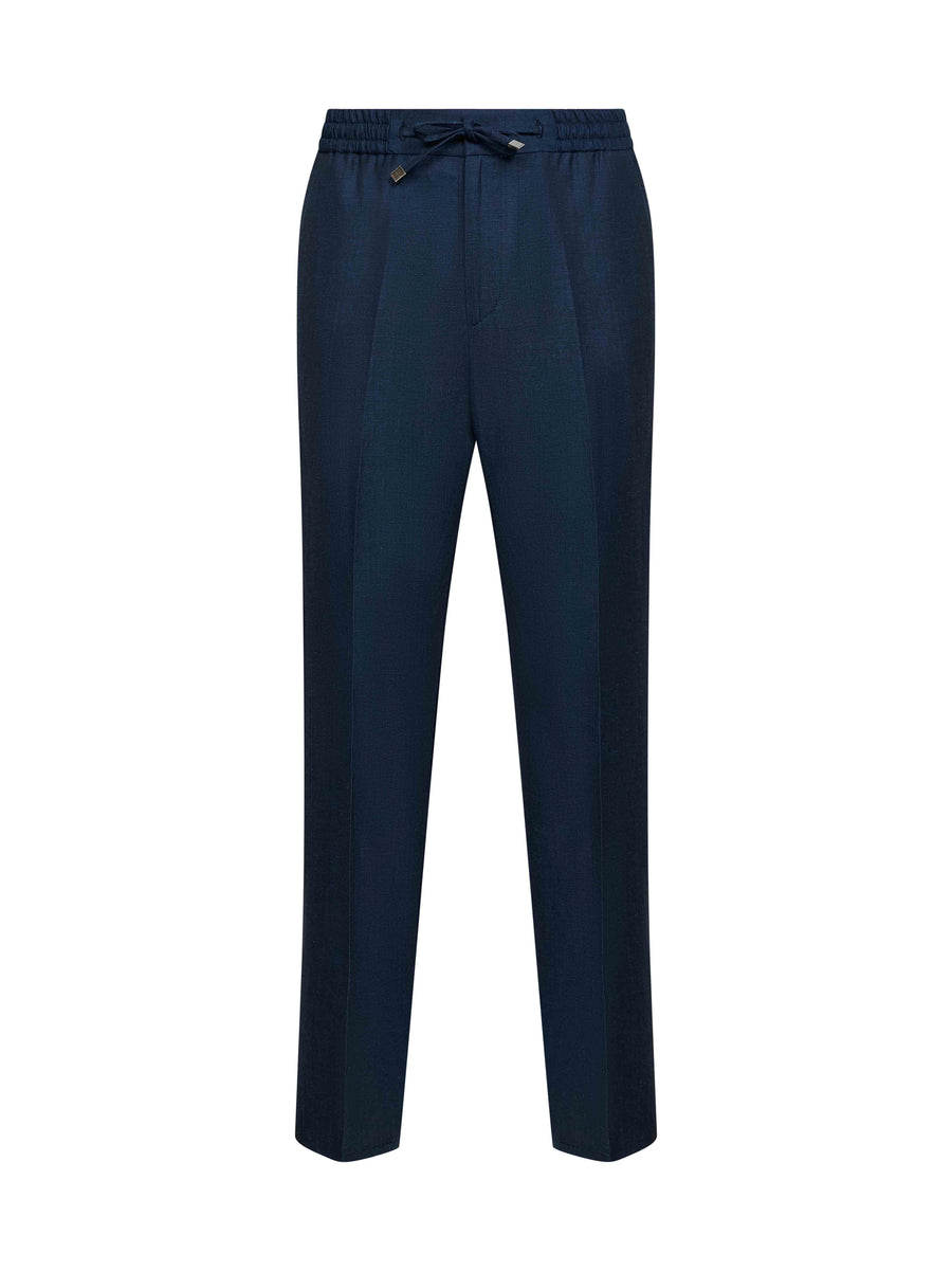 Blue Wool And Linen Jogger Trousers