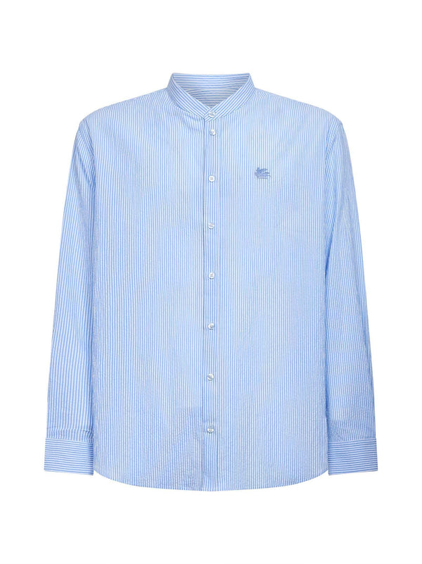 Light Blue Striped Seersucker Cotton Logo Shirt