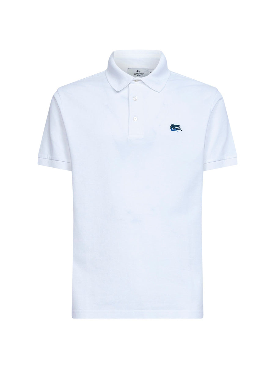 White Cotton Pique Polo Shirt With Pegaso Embroidery