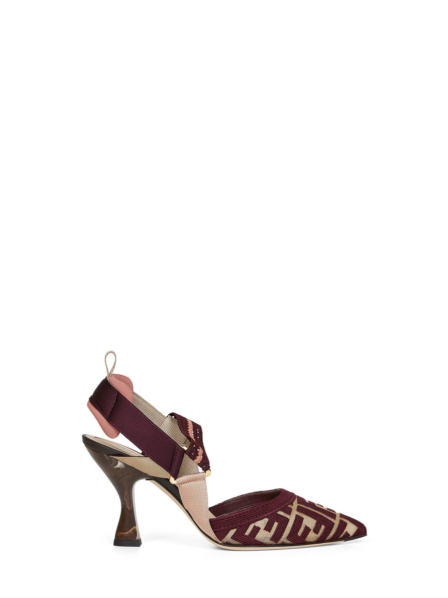 Burgundy Ff Fabric Colibrì Slingback Pumps Polyamide