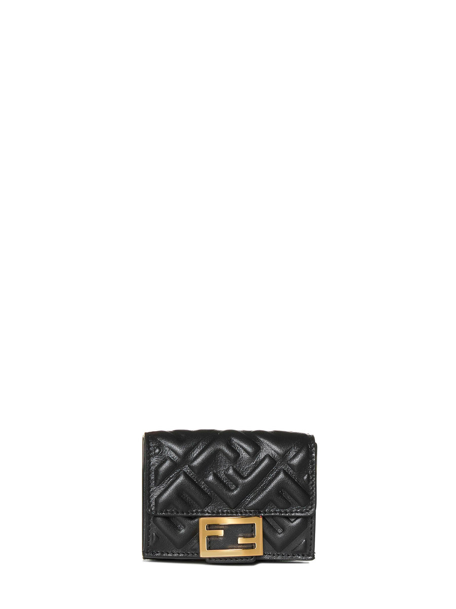 Micro Trifold Wallet Ff Leather Black Lamb Skin & Purses