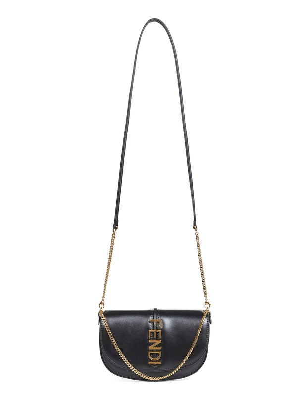 Black Fendigraphy Wallet On Chain Calf Leather Bag