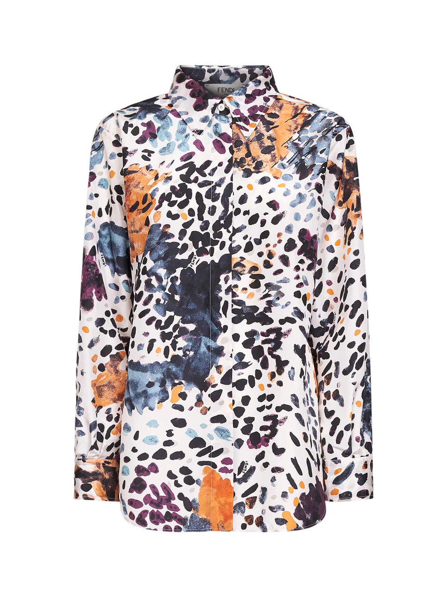 Ivory Printed Silk Taffeta Shirt
