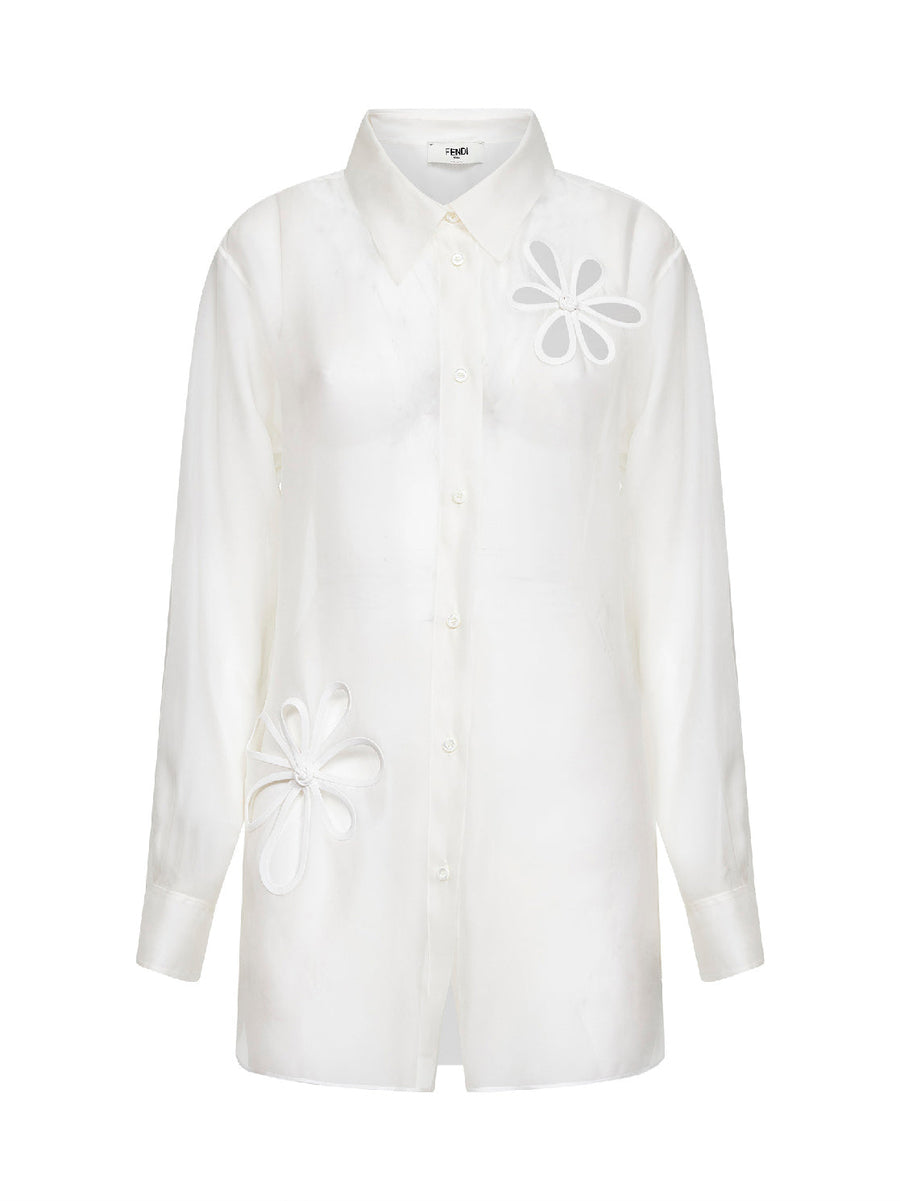 Shirt With Ajour Organza Motif White Cupro