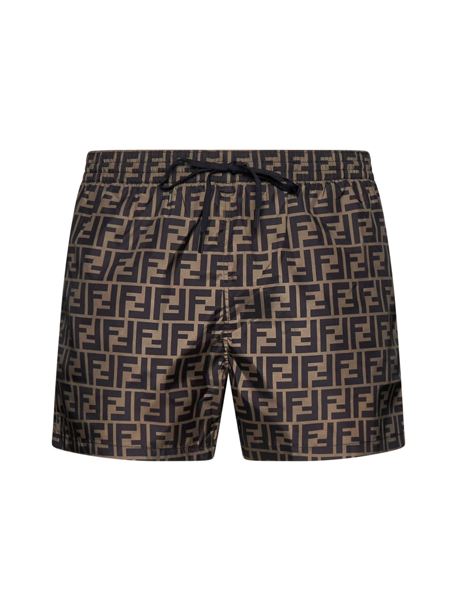 Brown Nylon Swim Boxers Beachwear