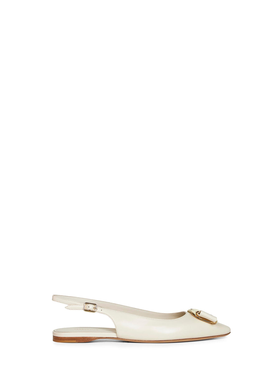 Mascarpone Flat Slingbacks With Vara Plate Ivory Furs & Skins - Lamb Skin Pumps