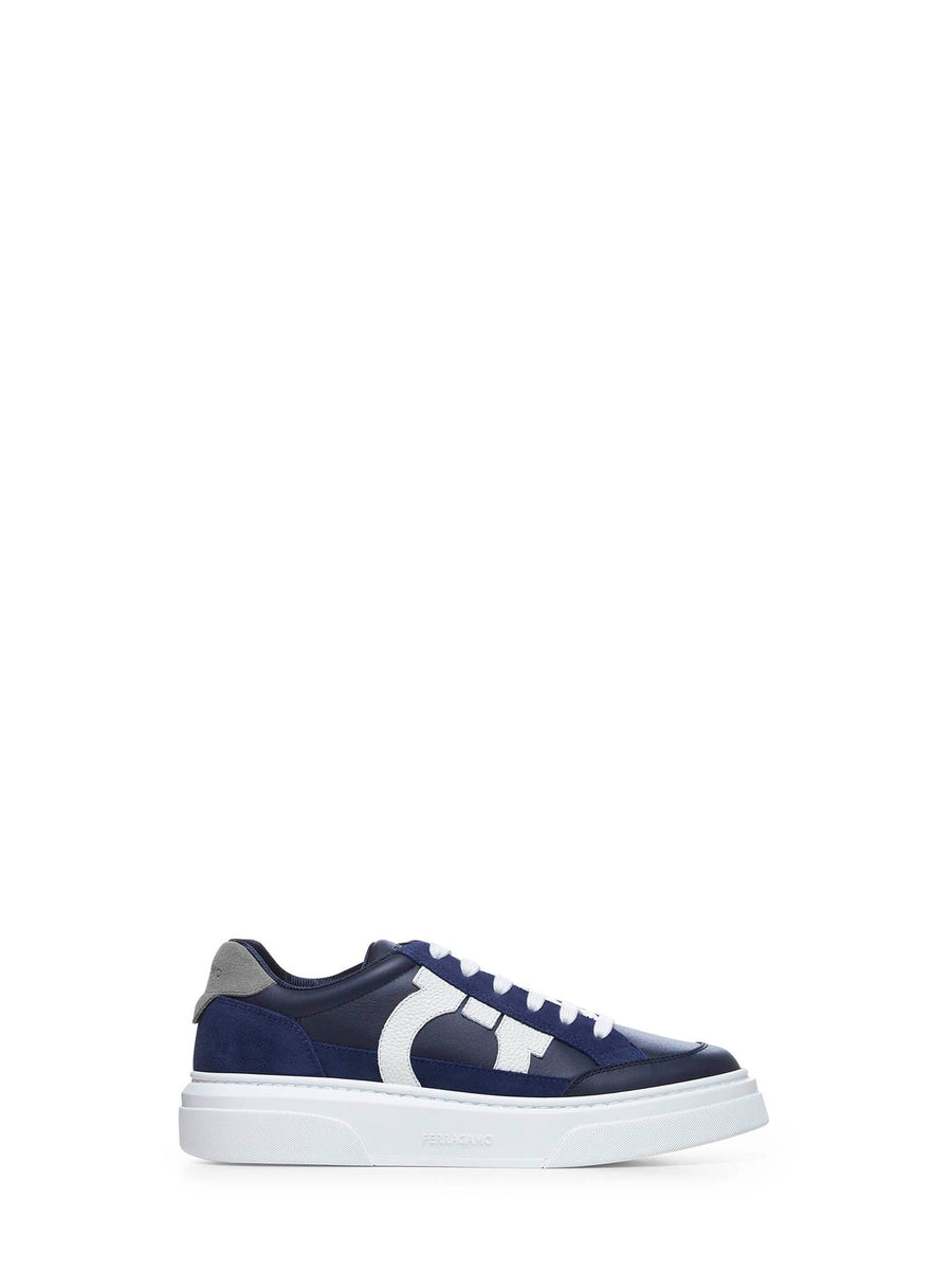 Low-Top Sneakers With Gancini Blue Calf Leather Trainers