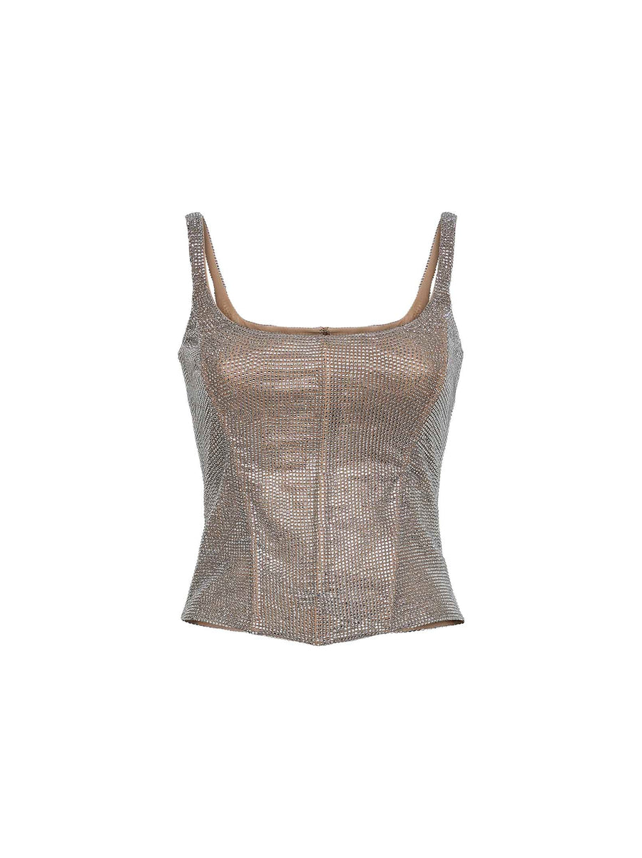 Silver Crystal Bustier Top Polyamide Tops
