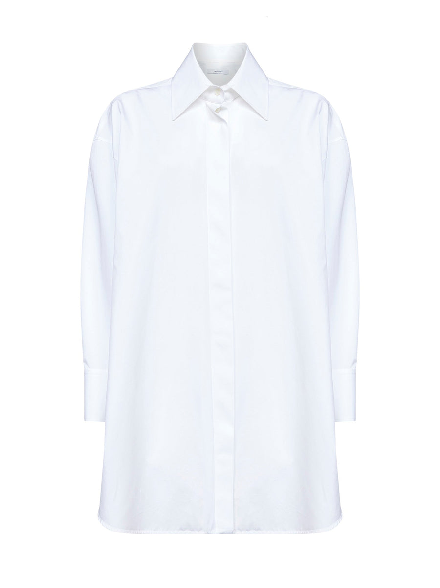 White Poplin Asymmetric Shirt Cotton