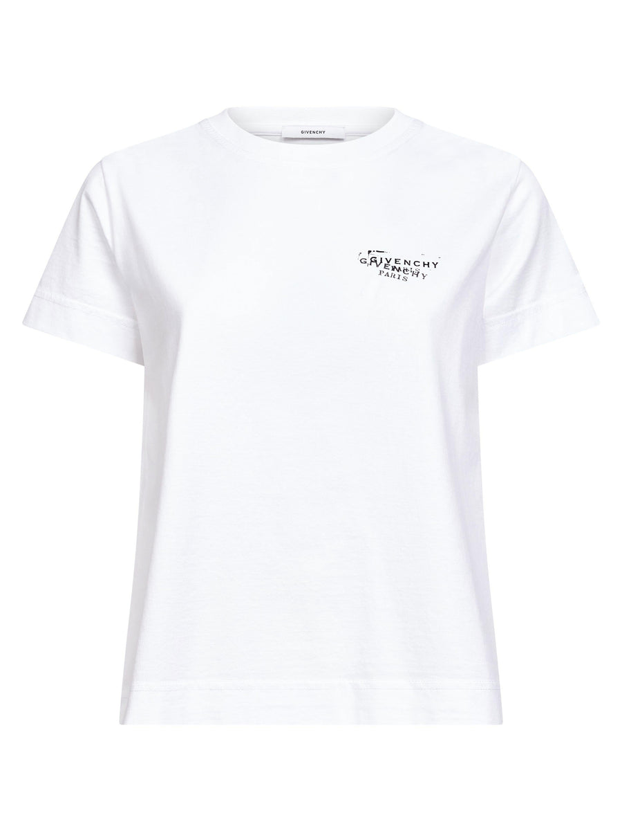White Stamp Print T-Shirt Cotton T-shirts & Jerseys