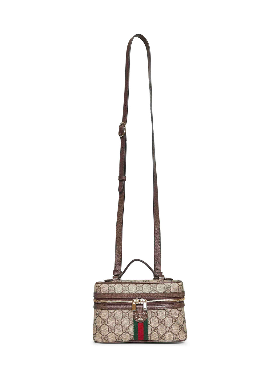 Ophidia Small Vanity Bag Beige And Dark Brown Polyurethane Handbags