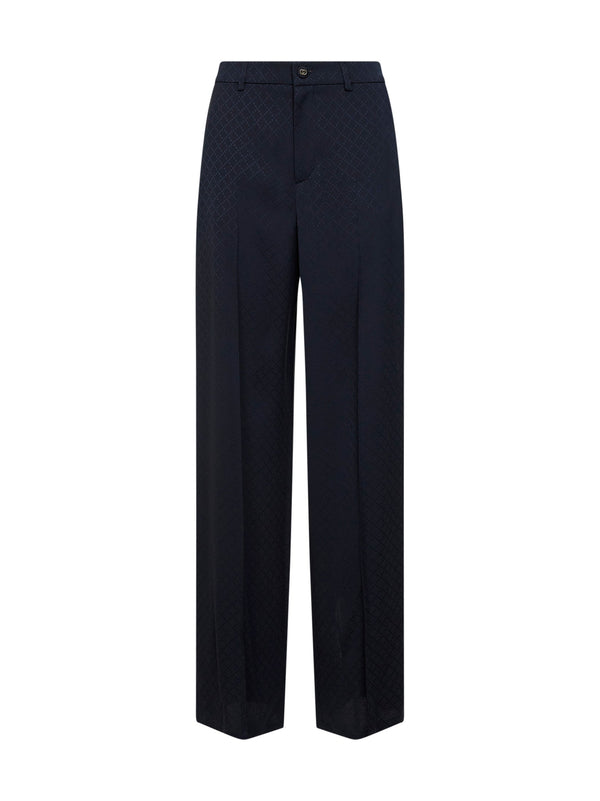 Trousers Dark Blue Silk-Viscose Jacquard