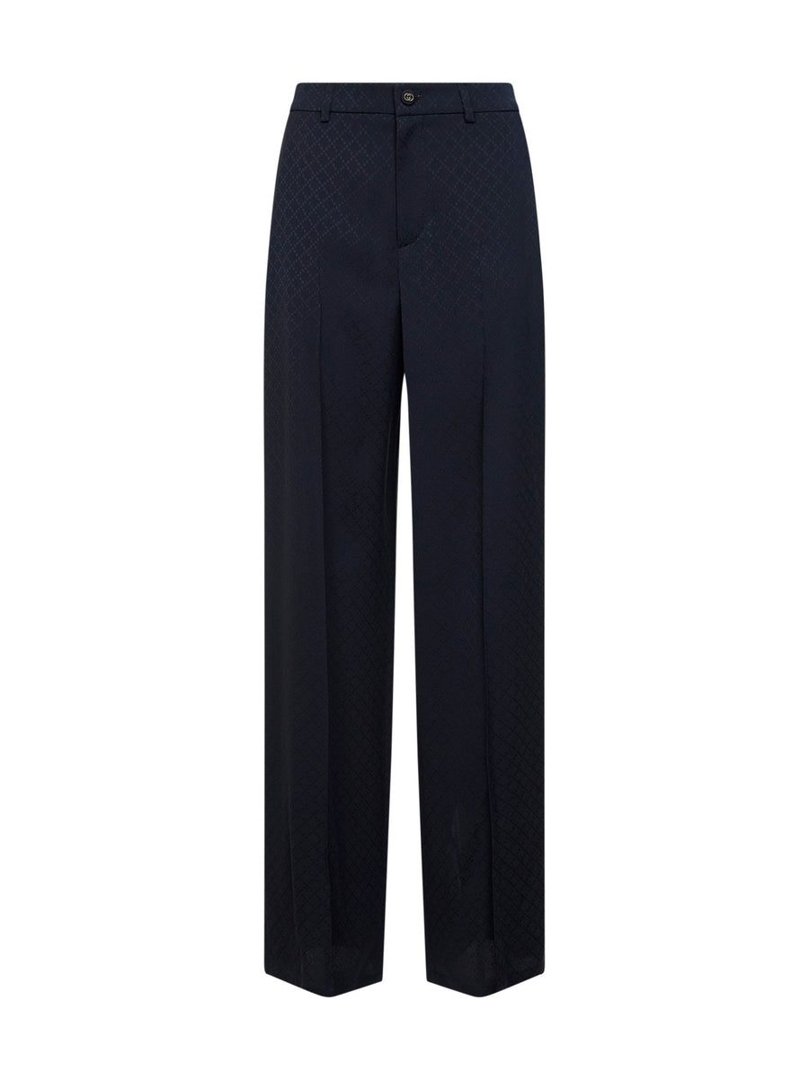 Trousers Dark Blue Silk-Viscose Jacquard