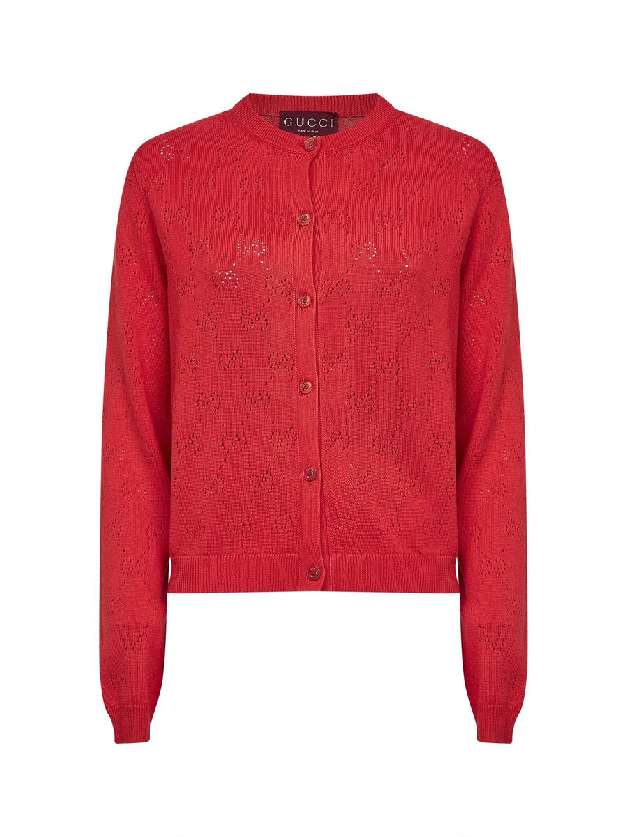 Coral Rose Gg Cotton Knit Cardigan Red Cardigans