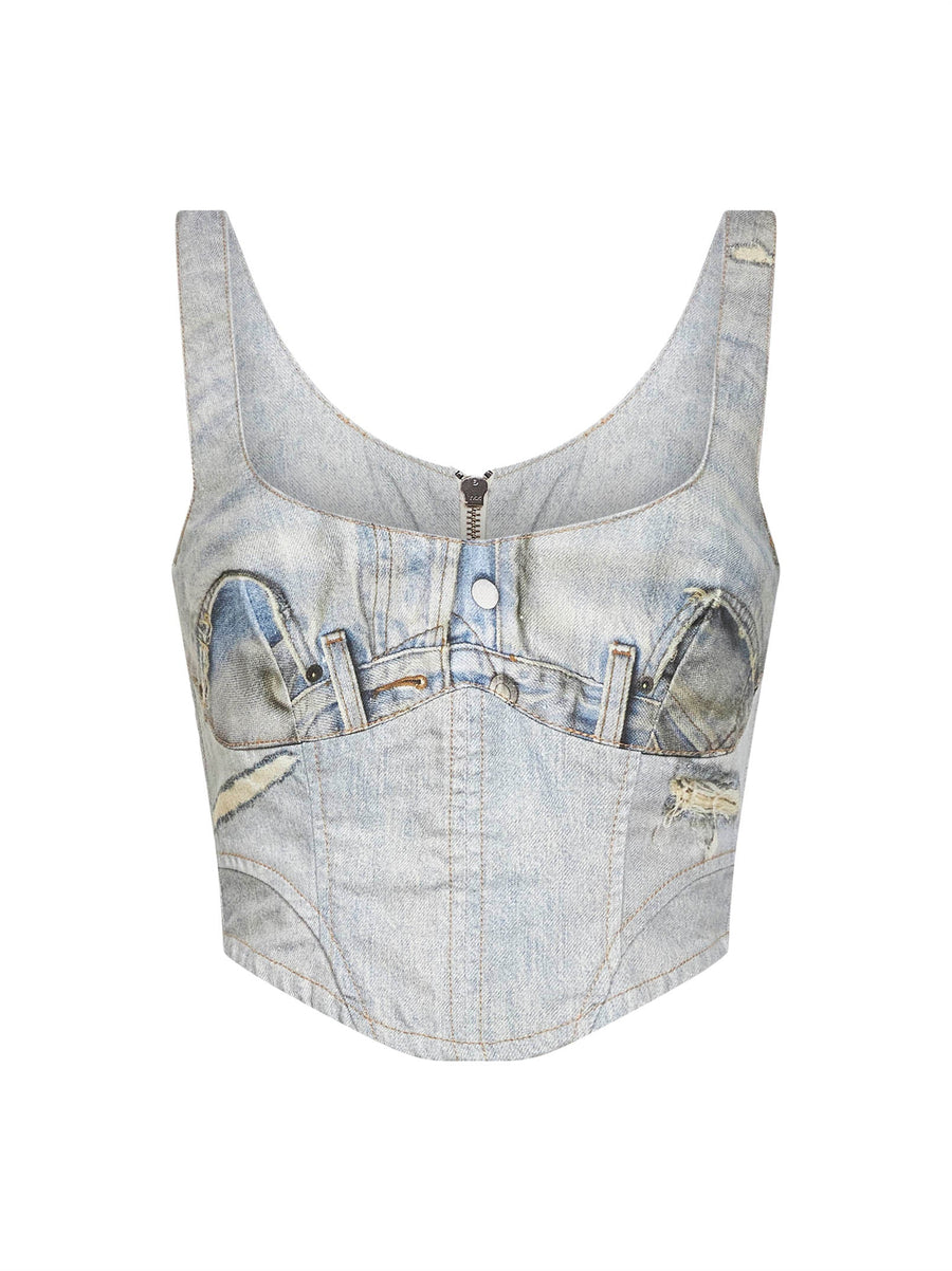 Corset Top Elsie Beige Denim Cotton Tops