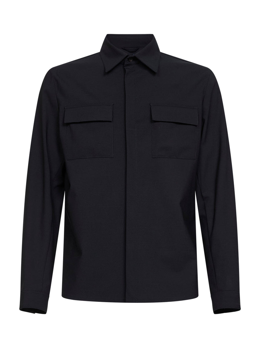 Shirt Bi-Stretch Wool Navy Blue Virgin