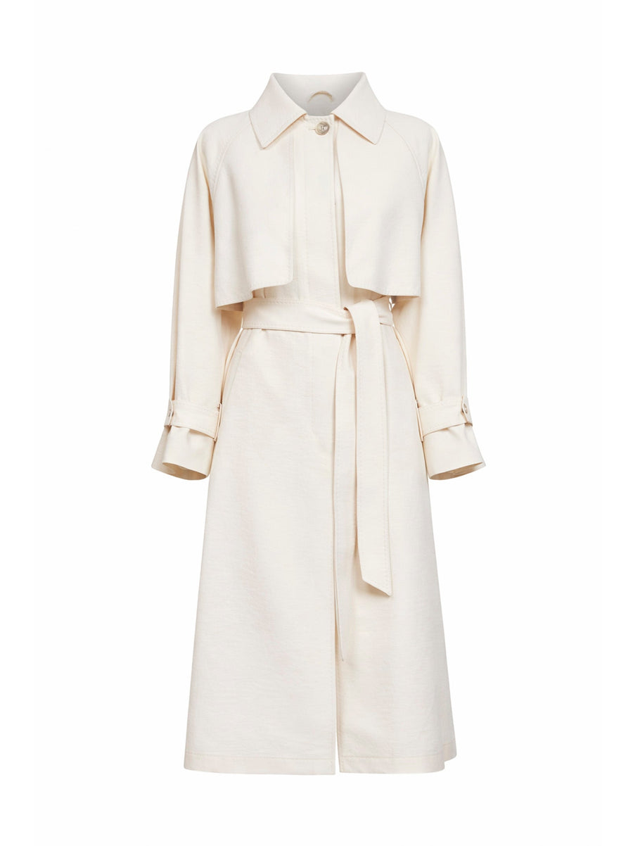 Trench Coat Crinkle-Woven Ivory Polyester & Raincoats