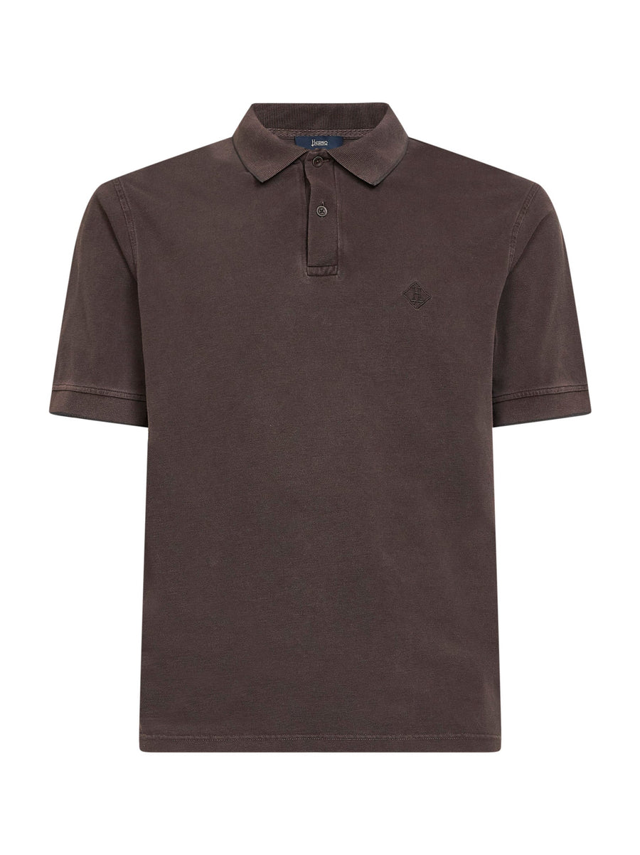 Polo Shirt Piqué Dark Brown Cotton
