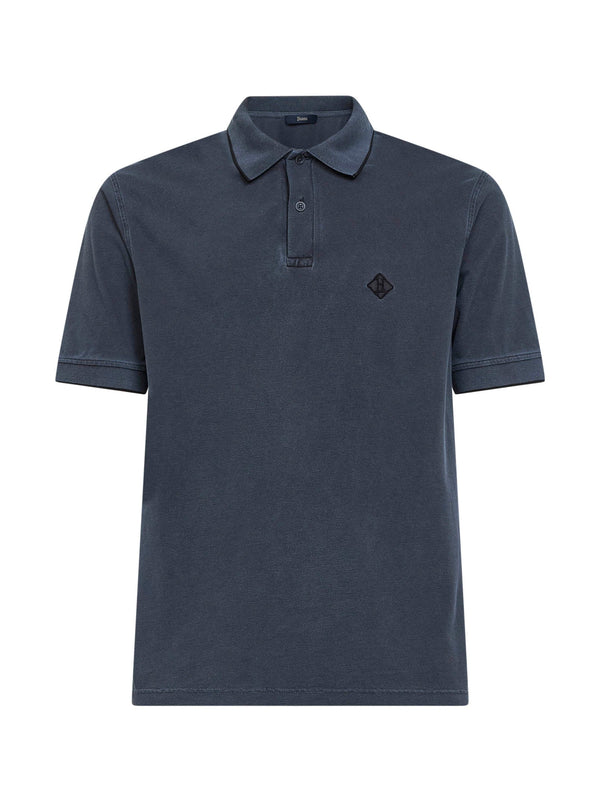 Polo Shirt Blue Cotton Pique