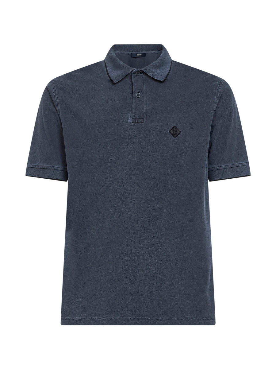 Polo Shirt Blue Cotton Pique