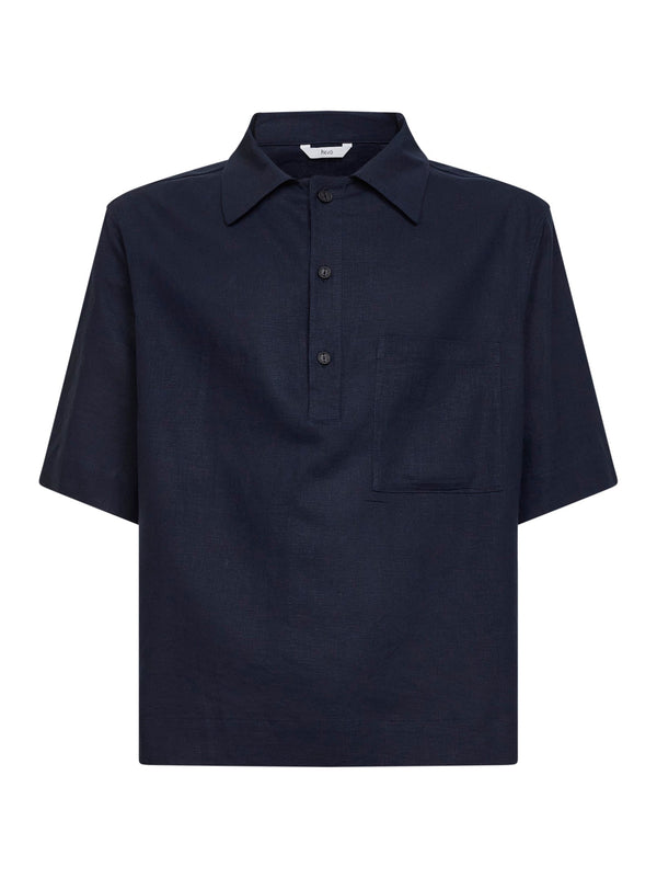 Polo Shirt Montursi Navy Linen Blue