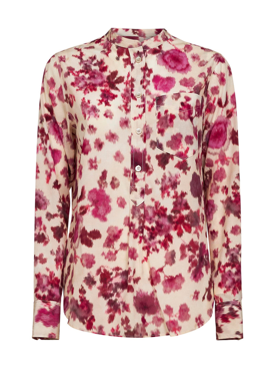 Pink Printed Stretch Silk Blouse Shirt