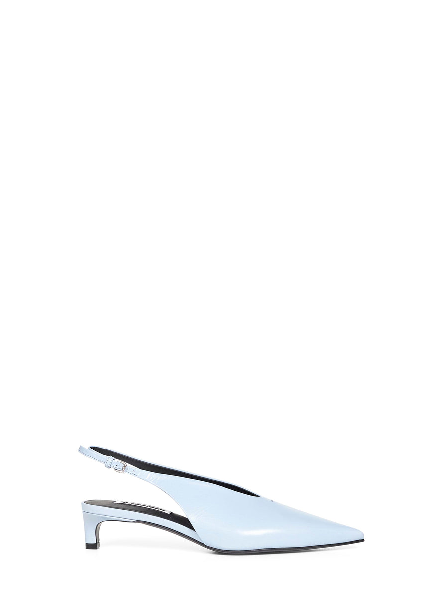 Powder Blue Leather Pointed Slingback Pumps Goatskin