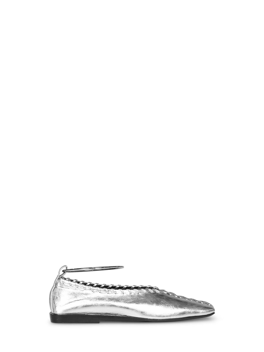 Ballet Flats Laminated Silver Leather Polyamide Ballerina Shoes
