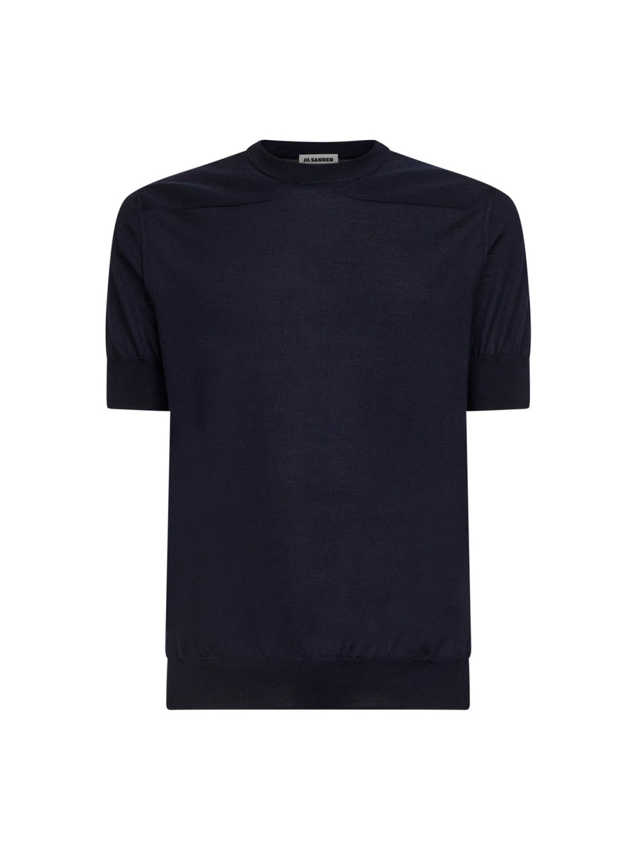 Blue Wool Knit Short-Sleeved Sweater