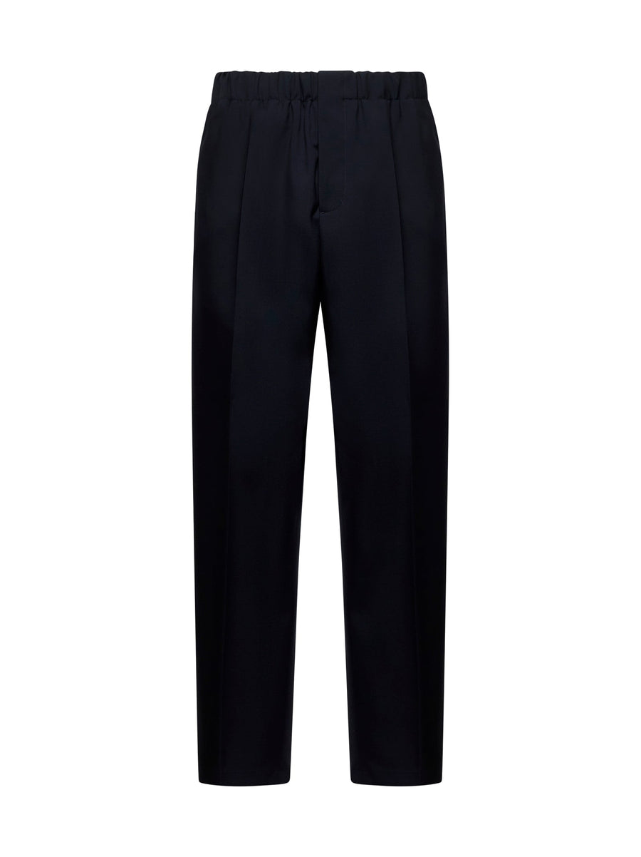 Blue Gabardine Tapered Trousers Wool