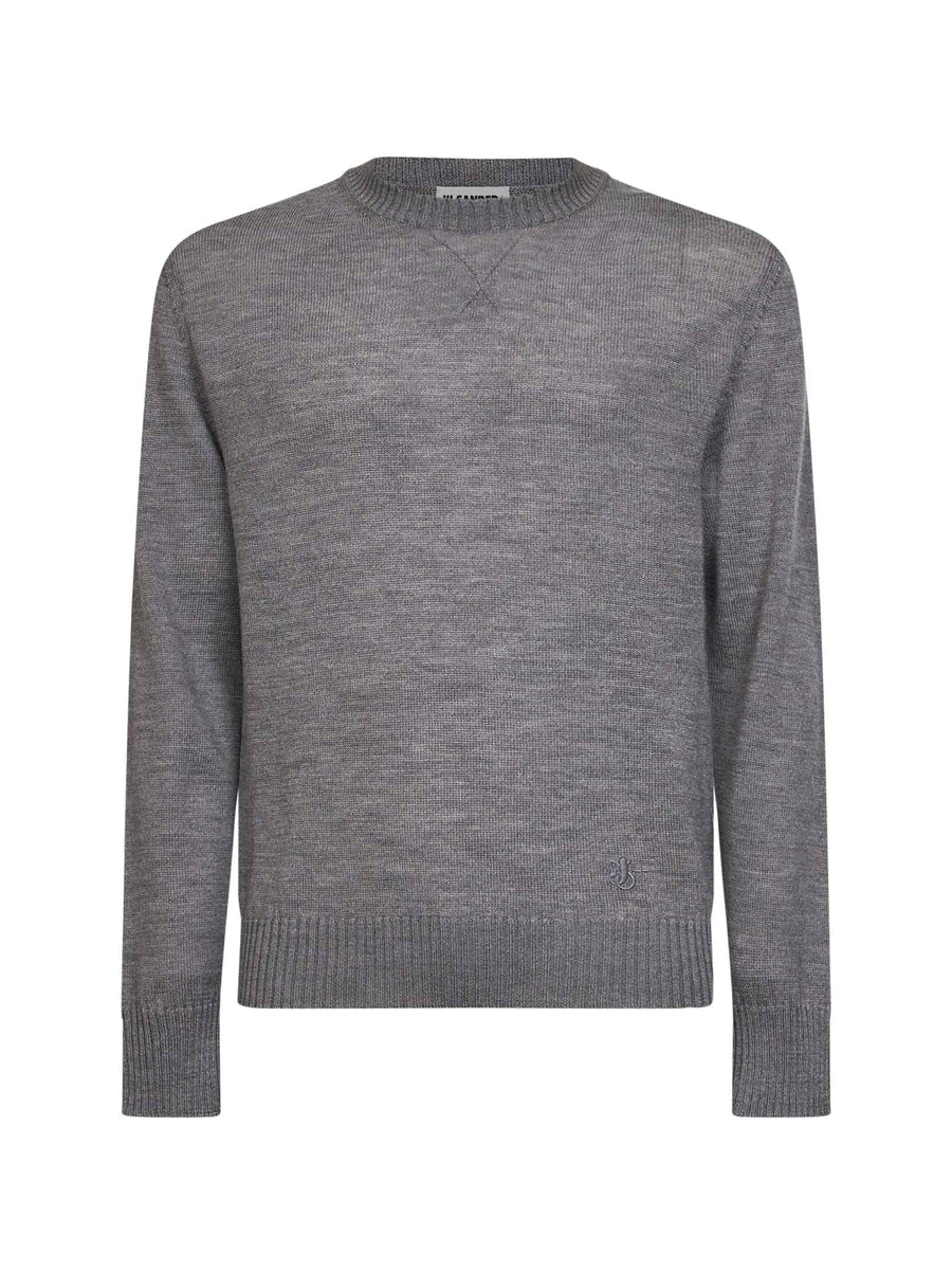 Grey Wool Knit Monogram Crewneck Sweater