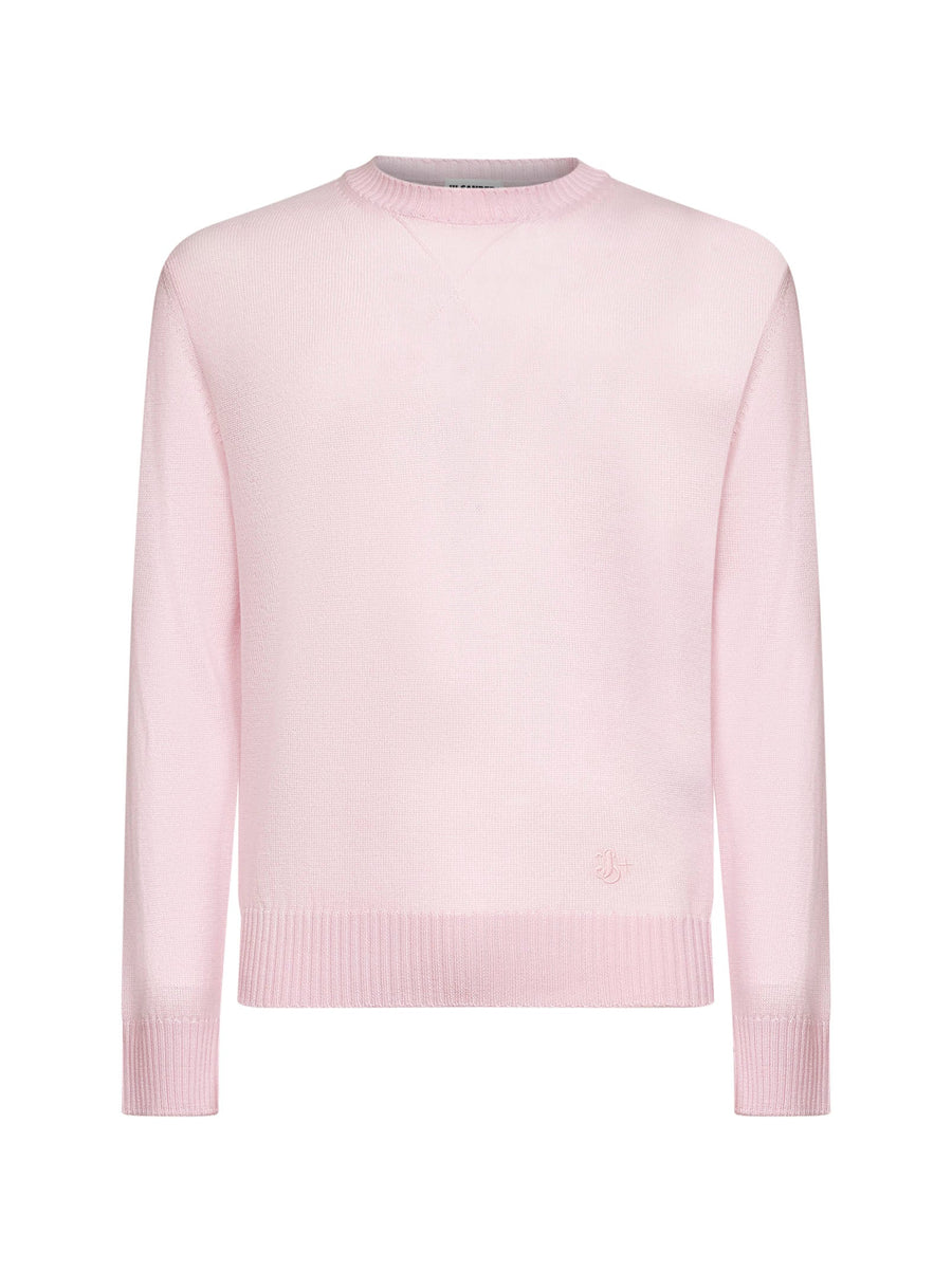 Pink Wool Knit Monogram Crewneck Sweater