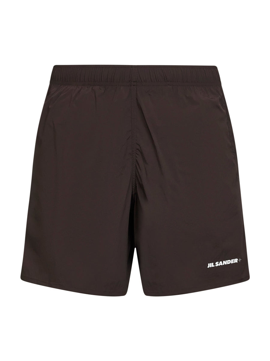 Brown Stretch Nylon Logo Swim Shorts Polyamide Beachwear