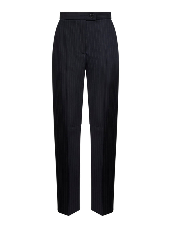 Navy Blue Pinstriped Stretch Wool Trousers Virgin