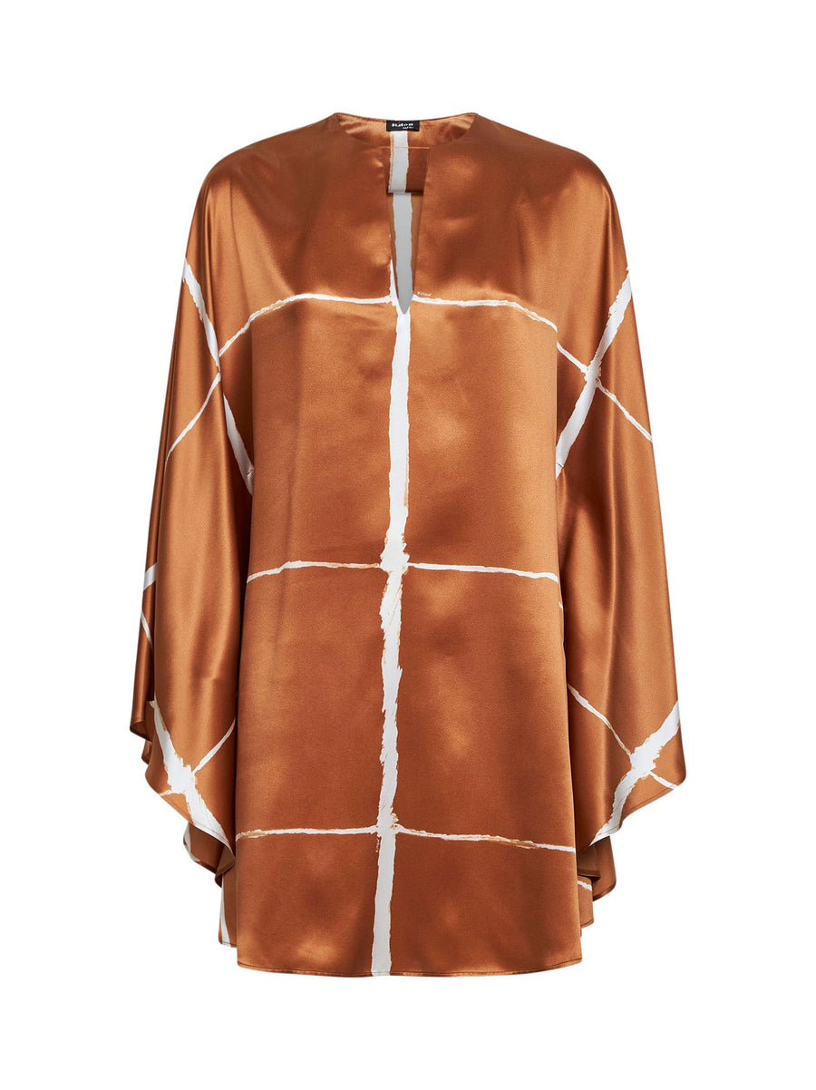 Printed Silk Tunic Tan-White Brown Shirt