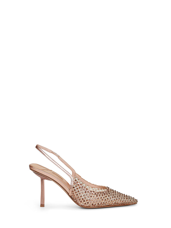 Rose Gold Gilda 80 Mm Jewelled Slingbacks Laminated Leather Pumps