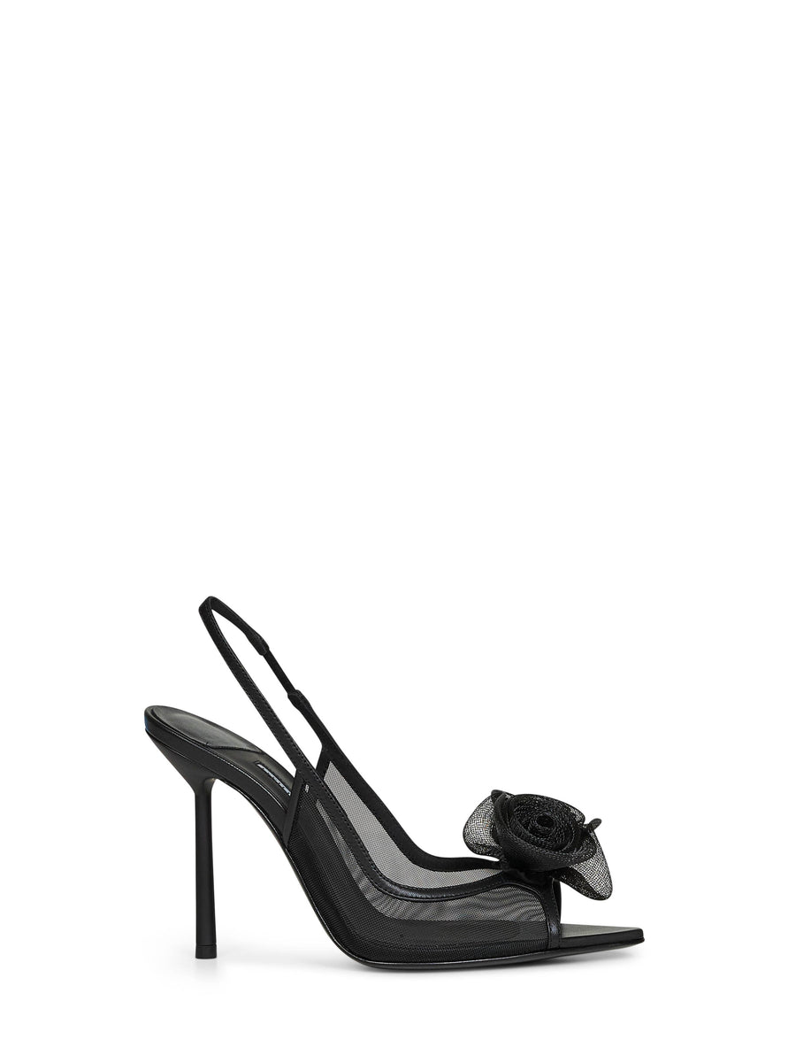 Black Mesh Rose Slingback Pumps Polyamide Sandal