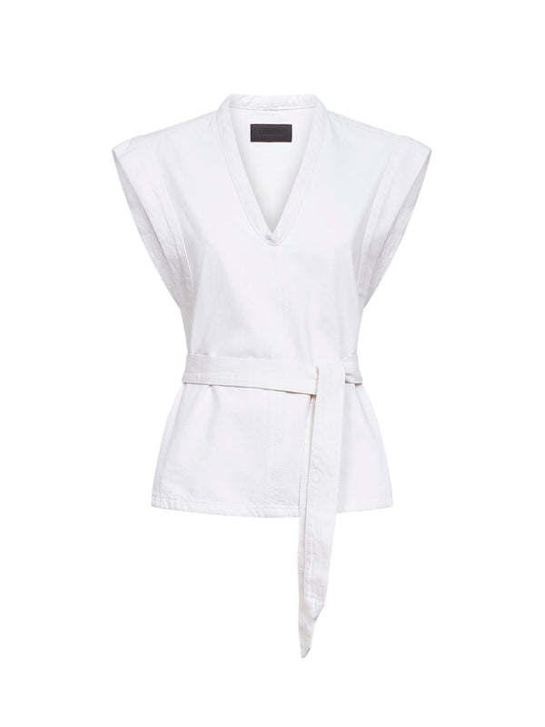 Belted Chasuble Bleached Denim White Cotton Tops
